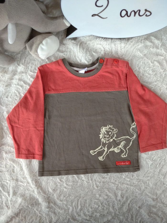 Tee shirt chemise manches longues Garçon 2 ans Lion Decathlon 100% coton - photo numéro 2