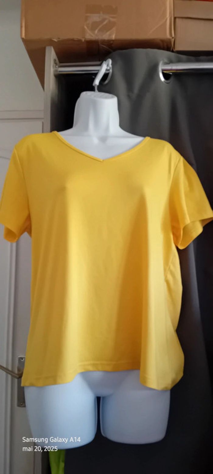 Tee-shirt fluide basique col en V jaune femme XL shein