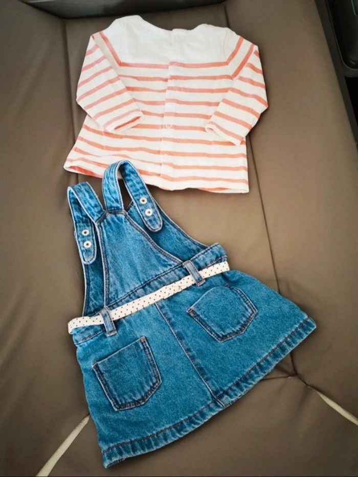 Ensemble robe en jean / t-shirt manches longues Obaibi, 6 mois. - photo numéro 2
