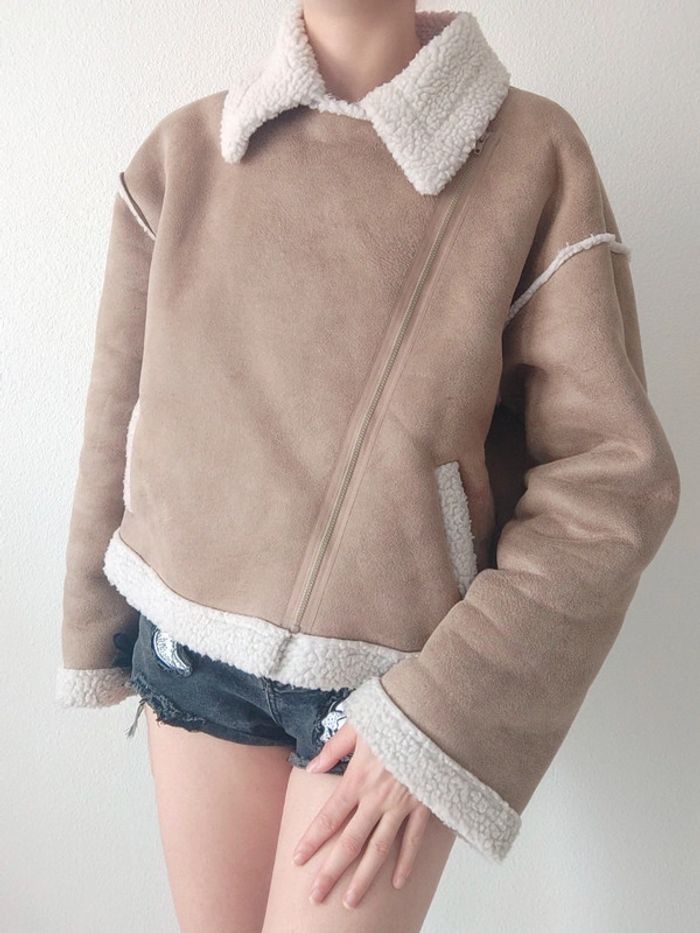 Veste perfecto daim fourrure beige faux-sherpa / Cider - 42/XL - photo numéro 6