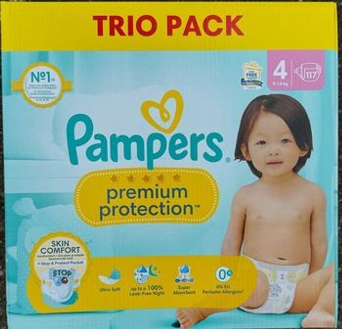 Trio pack couches Pampers Premium taille 4 (117 couches)