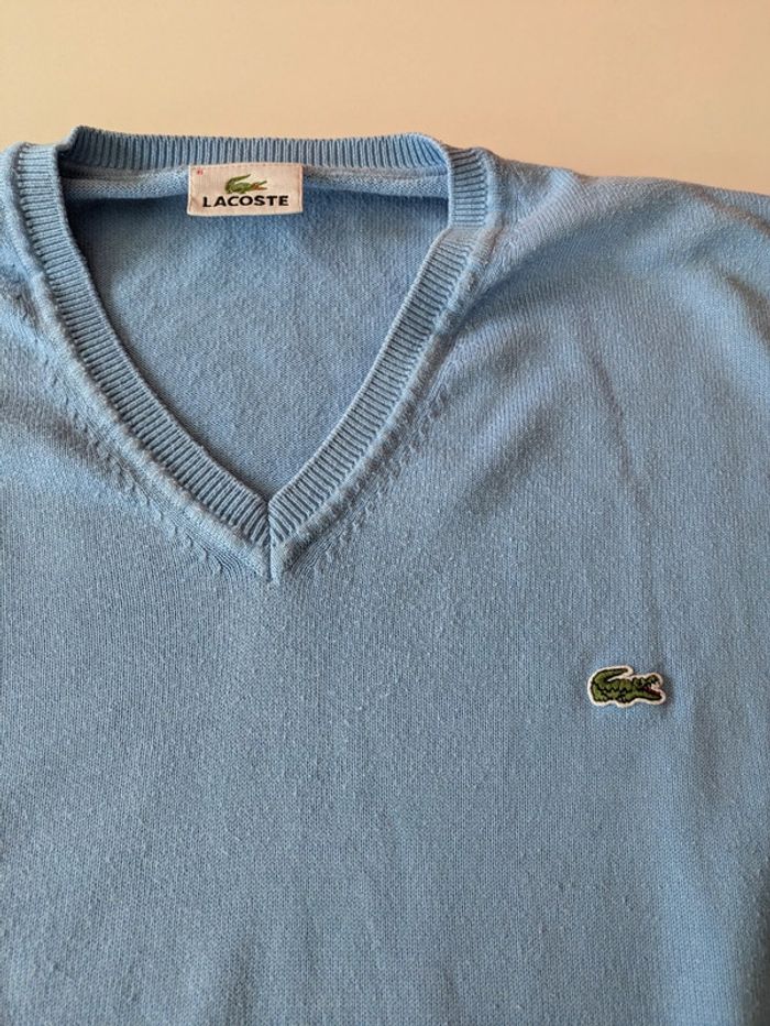 Pull col V Lacoste bleu clair – Taille XL - photo numéro 3