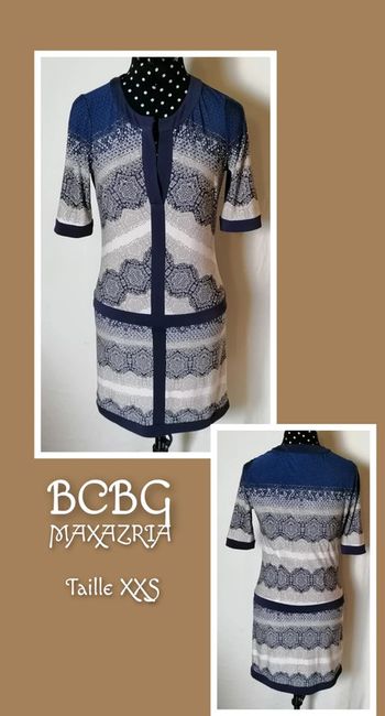 Robe court motifs ethniques marine blanc beige taille xxs BCBG Maxazria