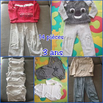 Lot 3 pyjamas et bodies hiver 3 ans 15 pièces