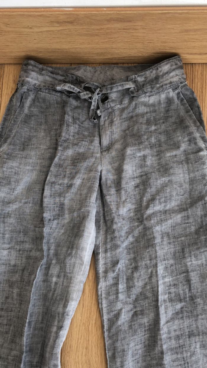 Pantalon 100% ramie taille M gris / pantalon à jambe large / coupe évasée