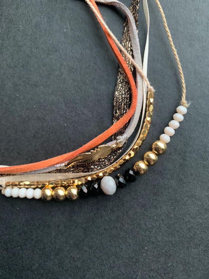 Bracelet multirangs et multitours doré, marron, orange - photo numéro 2