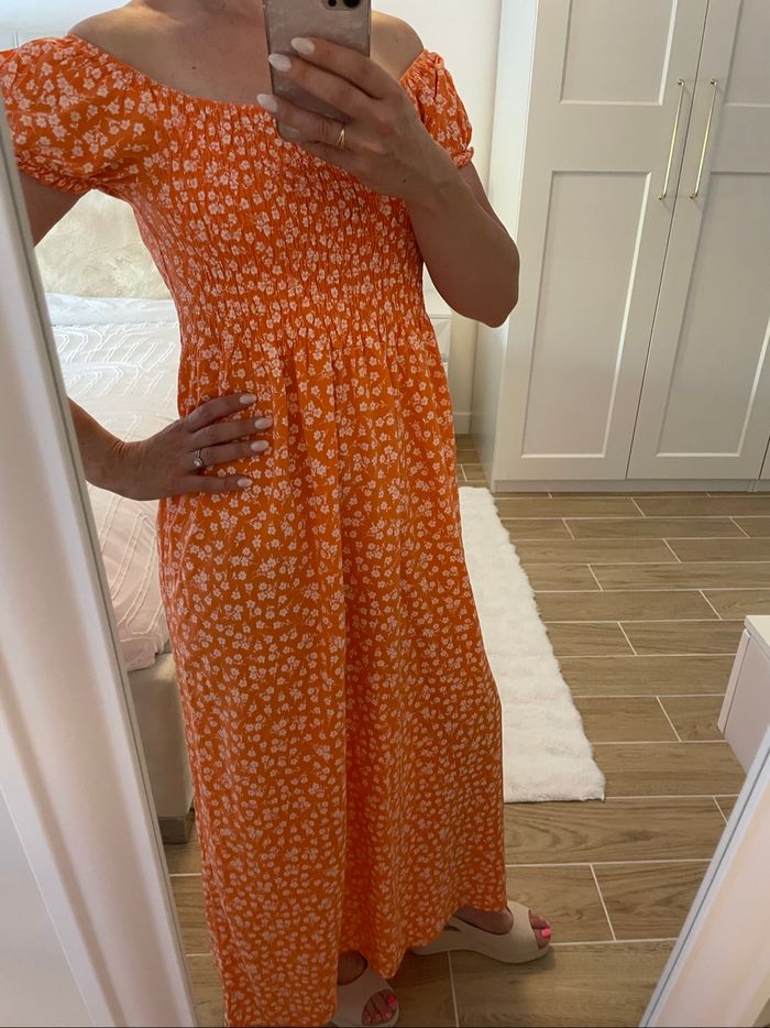 Robe longue orange en viscose  taille36