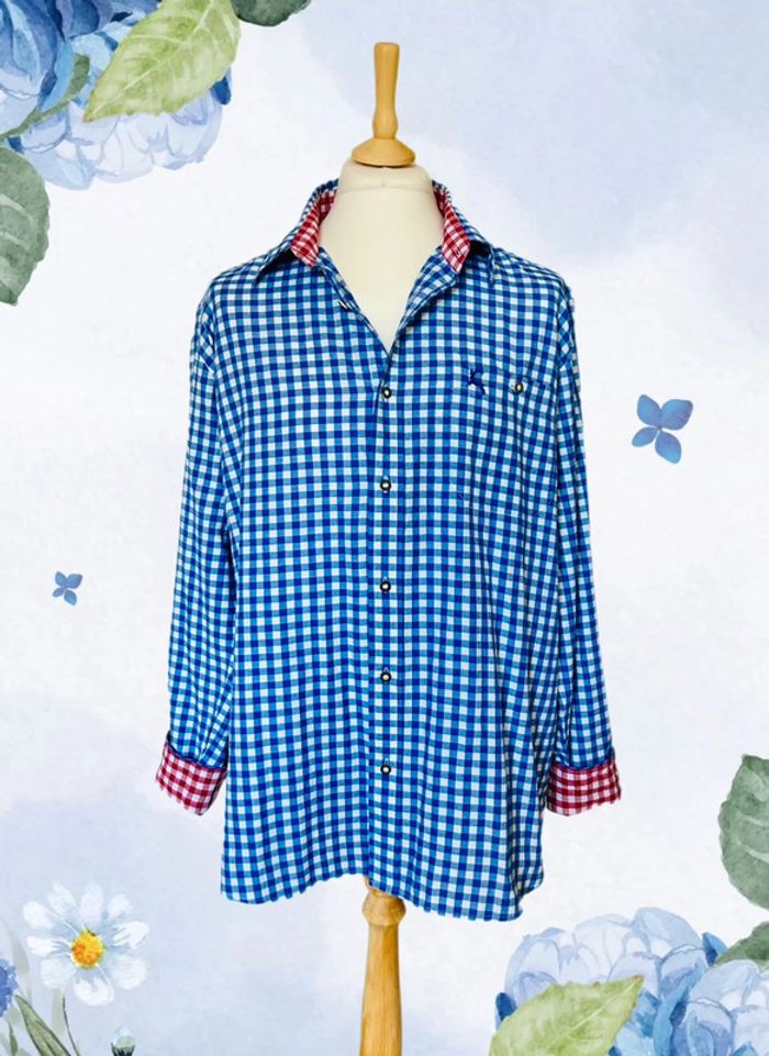 🦋Chemise autrichienne champêtre carreaux Austrian alpine cottagecore blue white checked shirt🦋