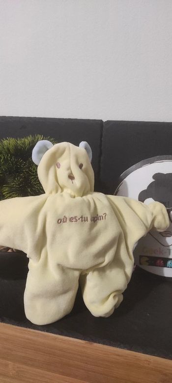 doudou reversible ours lapin sucre d orge jaune vert bleu où est tu je suis là cache cache
