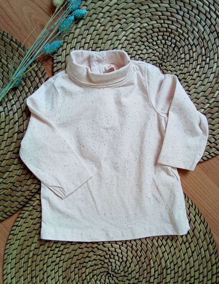 Sous-pull rose à paillettes grises DPAM taille 6 mois