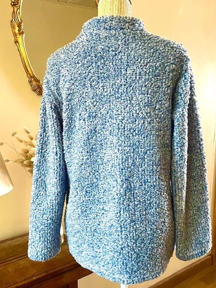 sublime veste teddy bouclette zippée bleu col montant poches cosy confort doux neuf taille M - photo numéro 10