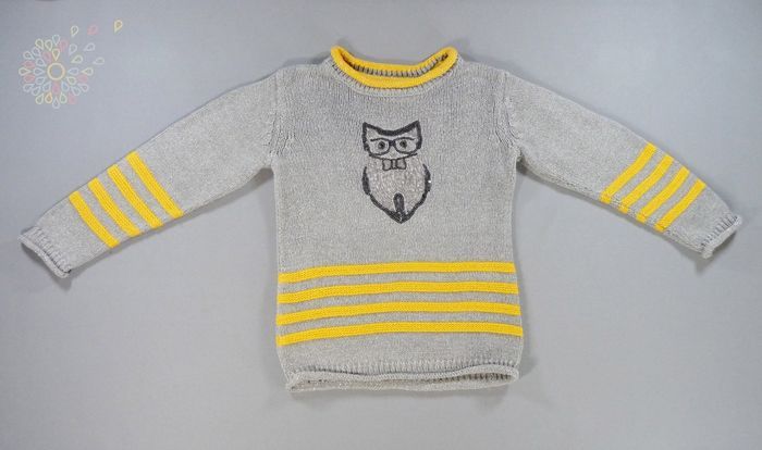 Pull tricot gris jaune chouette Orchestra 3 ans 98 cm fille