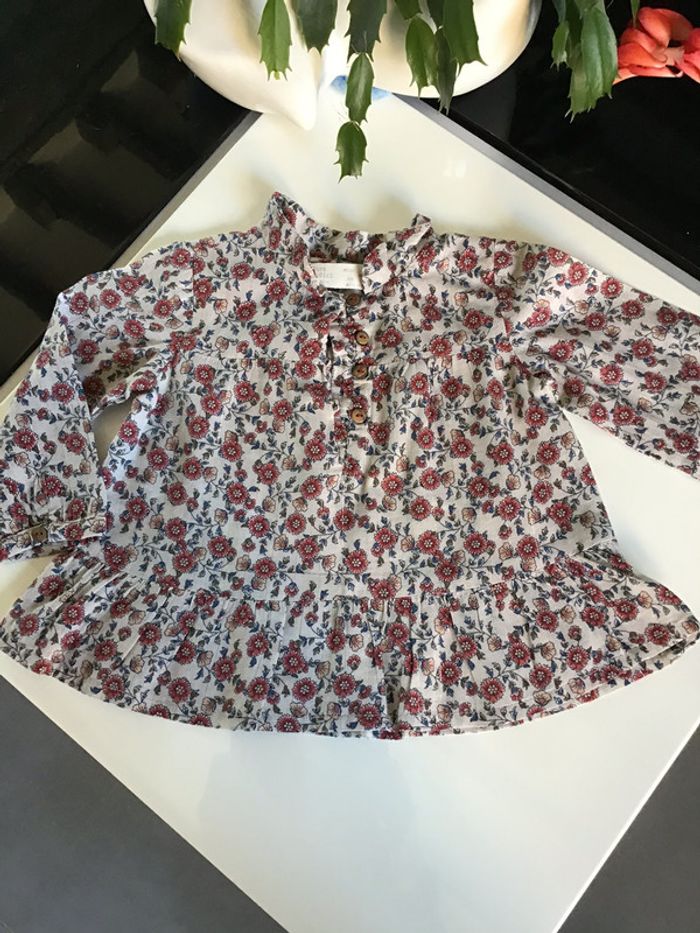 Blouse tunique chemise fleurie fil doré