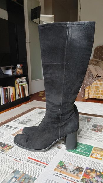 Bottes haute vintage en cuir et daim marque Bally folaga talons carré block bout rond