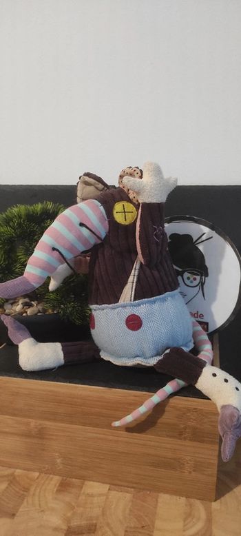 Les Déglingos Ratos le rat Original peluche marron bleu salopette nez rayé Rose