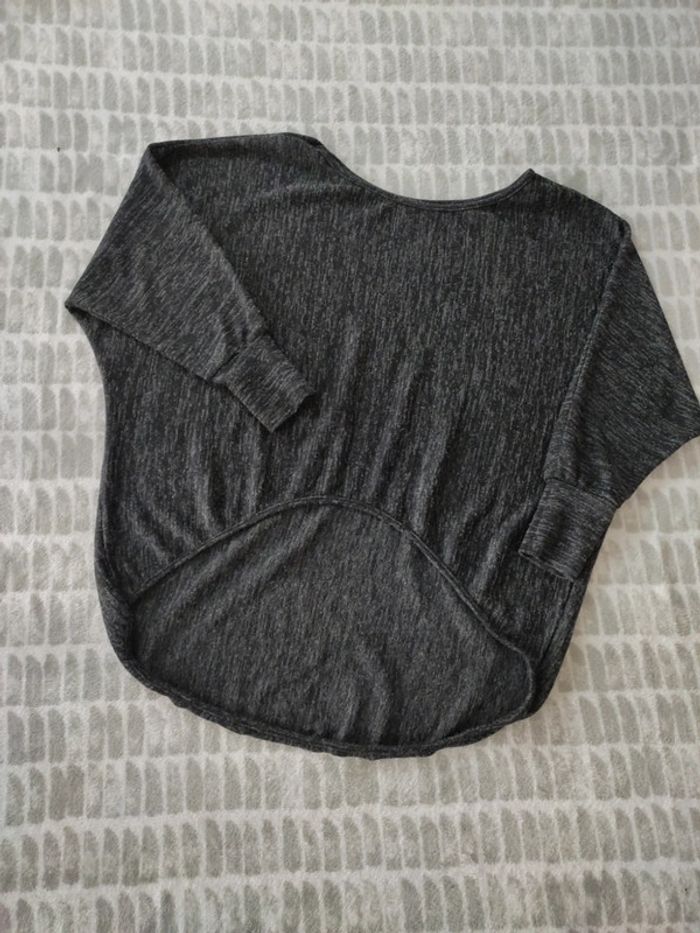 Sweat large manches 3/4 gris chiné taille 38