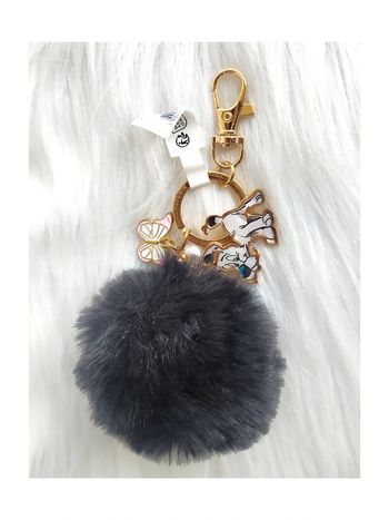 Porte-clé Parc Astérix avec pompon noir + breloque papillon et Idéfix collection