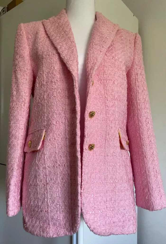 Veste blazer Zara texturé rose taille S - photo numéro 5