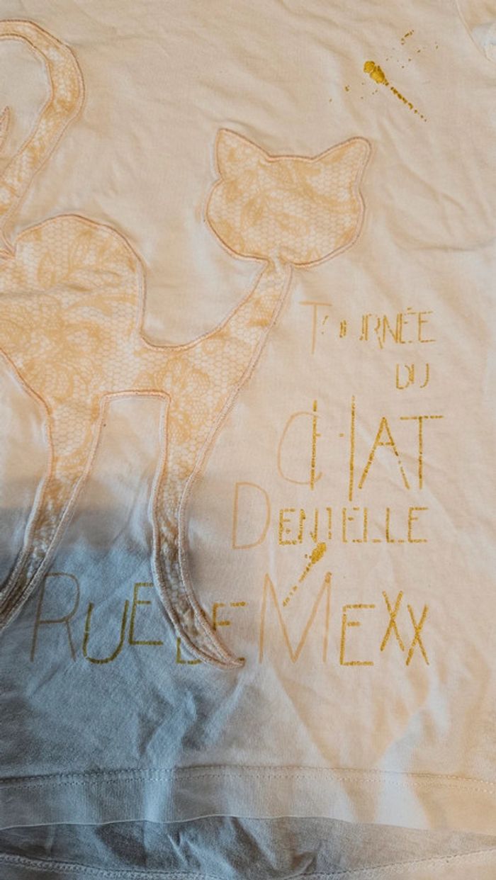T shirt blanc à manches courtes avec chat, Mexx,9/10 ans - photo numéro 4