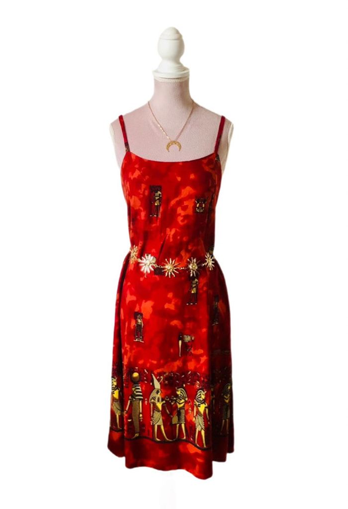 🌴Robe d’été ethnique fluide imprimé pharaons🌞Red summer dress Egyptian vibes🇪🇬 - photo numéro 4