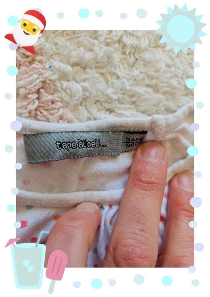 Tee shirt blanc a pois fille 3 ans tao manche courte - photo numéro 3