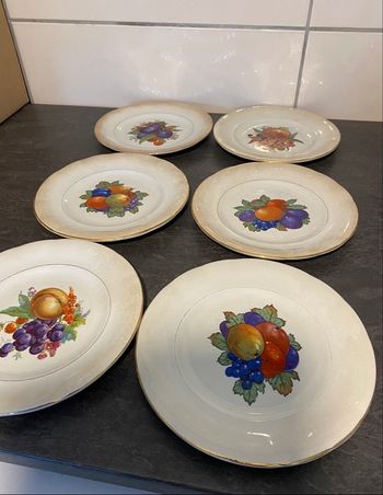 Lot de 6 assiettes motifs fruits en porcelaine 