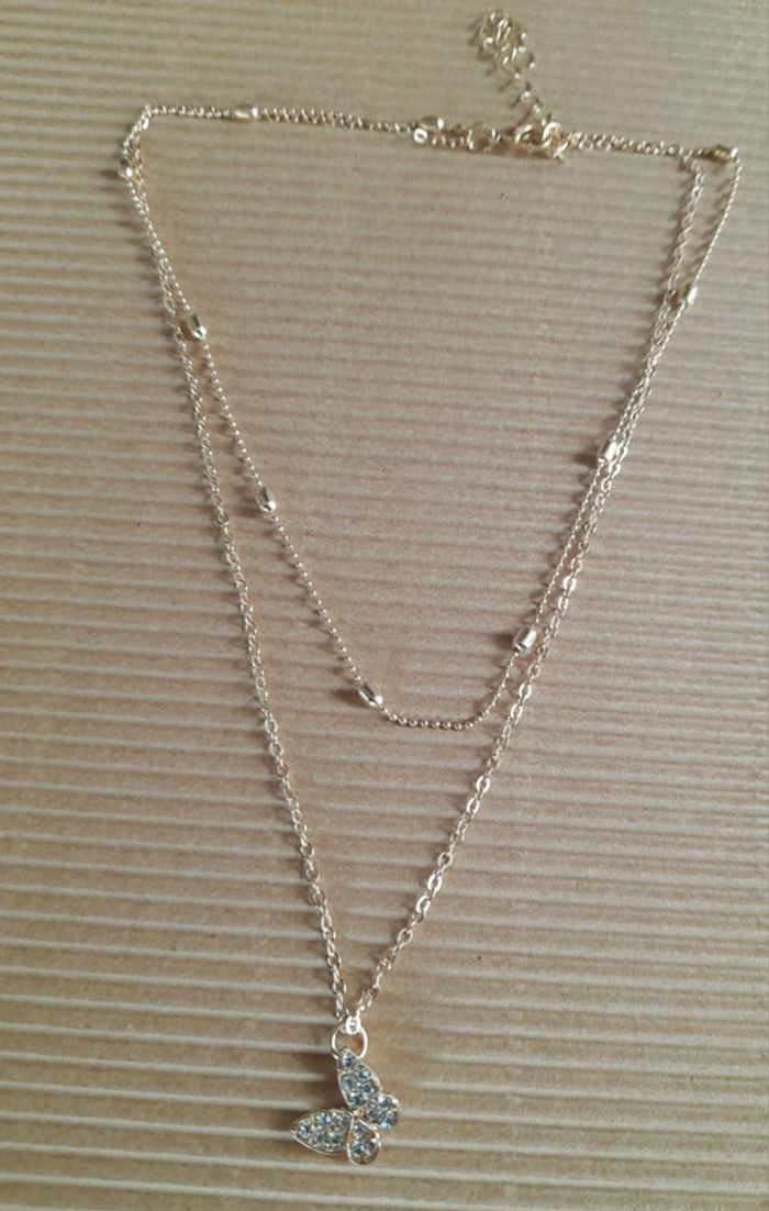 Collier double rang ras de cou papillon - photo numéro 2