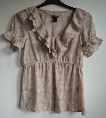 Blouse femme H&M beige poudré imprimé volantée manches courtes taille 38