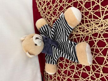 Doudou plat ours rayé bleu CMP CREDIT AGRICOLE