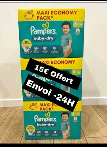 240 couches Pampers taille 6 Baby dry lot de 3 cartons 