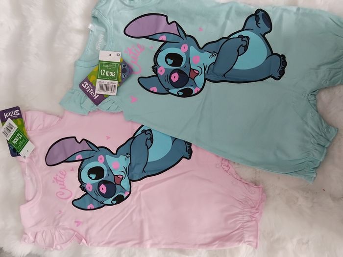 2 combishorts été fille, Stitch, Disney, neufs, 12 mois - photo numéro 1