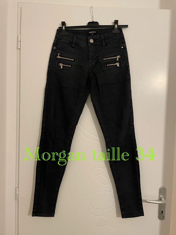 Pantalon extensible bleu marine presque noir taille haute coupe skinny Morgan taille 34