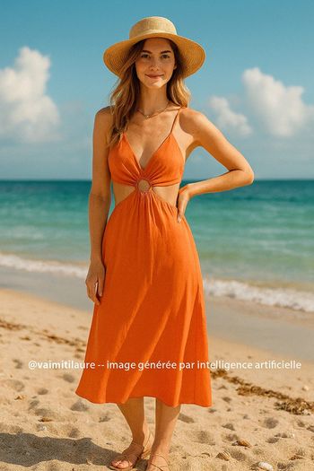 Robe midi orange vif de la marque etam, taille L, neuve avec étiquette