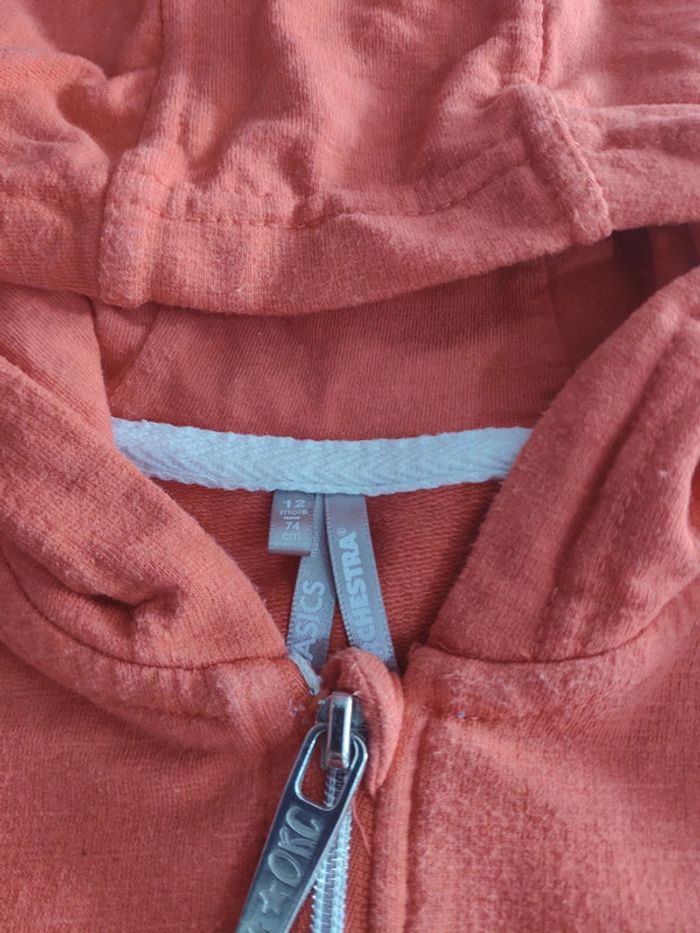 Gilet zippé à capuche orange Orchestra 12 mois mixte - photo numéro 2