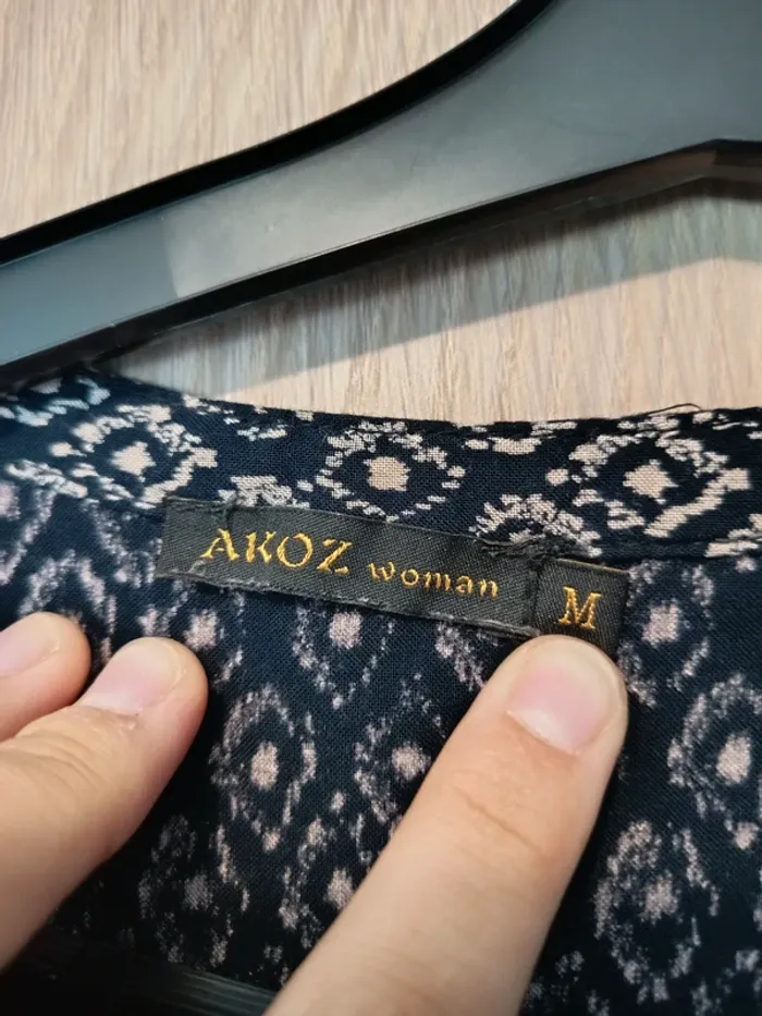 Blouse chemisier a motif asymétrique noir et beige manches 3/4 Akoz wooman - Taille M 38 - photo numéro 6
