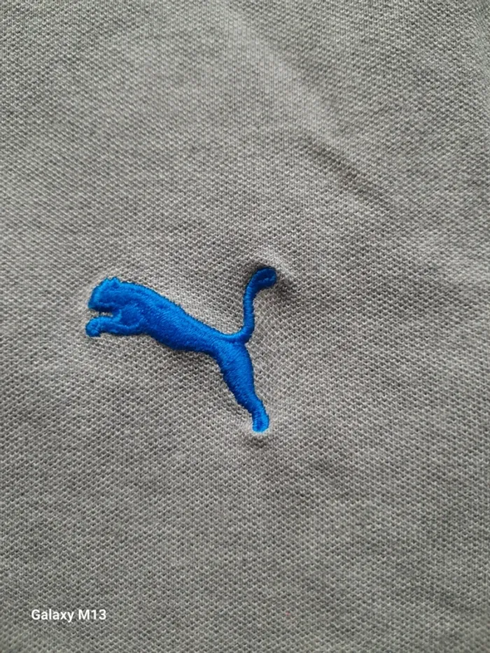 Polo homme gris et bleu Puma logo brodé taille S - photo numéro 3