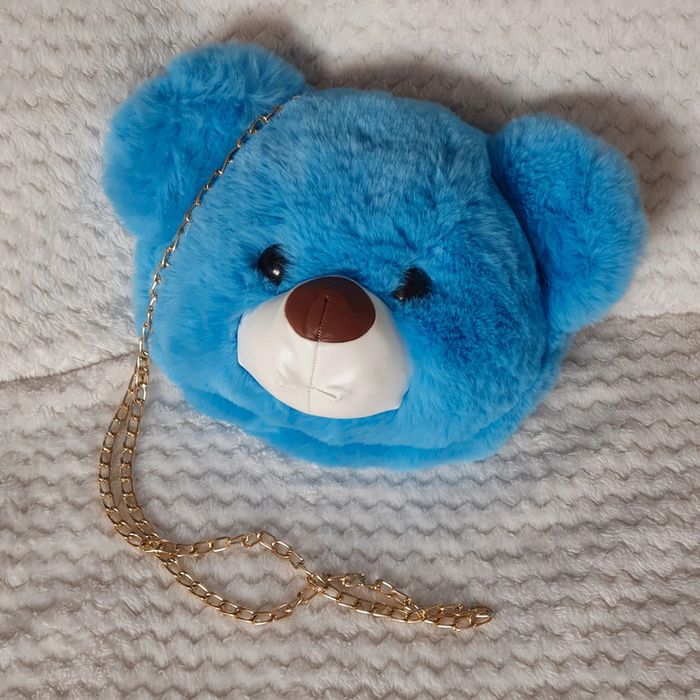 Sac à main bandoulière forme nounours bleu doux