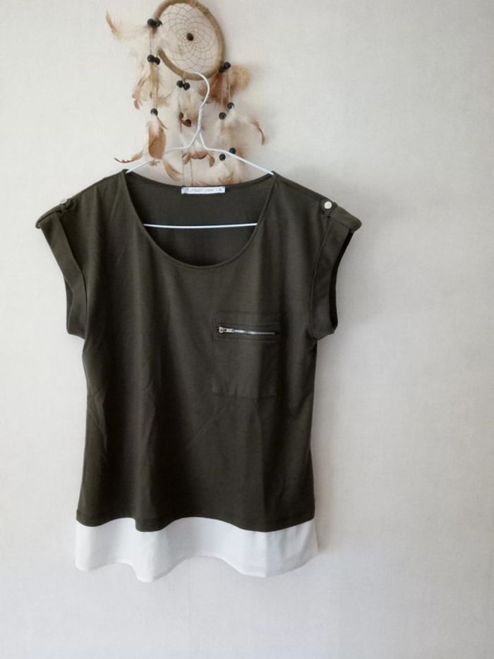 T-shirt bicolore kaki/blanc T38 Gemo - photo numéro 3