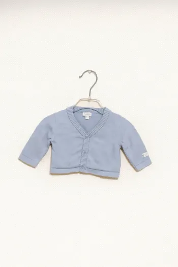 💚Gilet bébé bleu ciel – coton doux – T. 1 mois