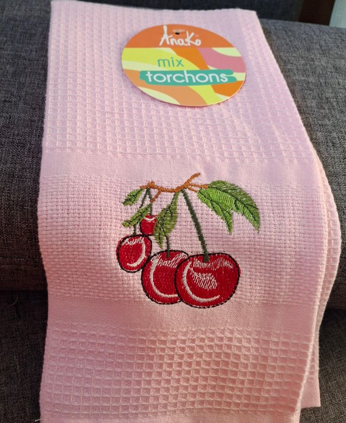 Torchon Neuf Rose Logo Cerise - photo numéro 3