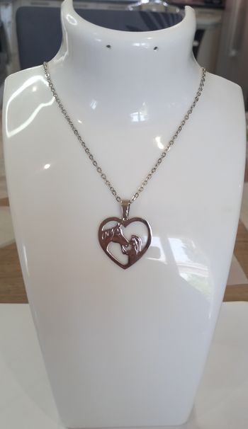 collier chaine coeur cheval argenté ! NEUF !