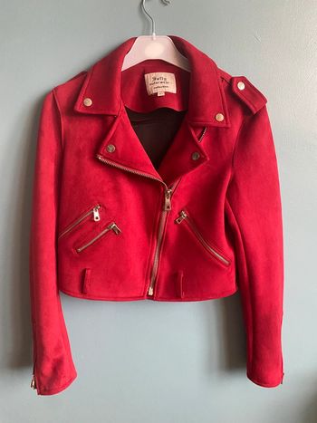 Blouson perfecto style biker en effet daim rouge