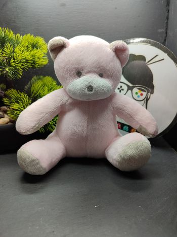 peluche Doudou ours pantin Musti mustela blanc gris Rose Pâle DD000937