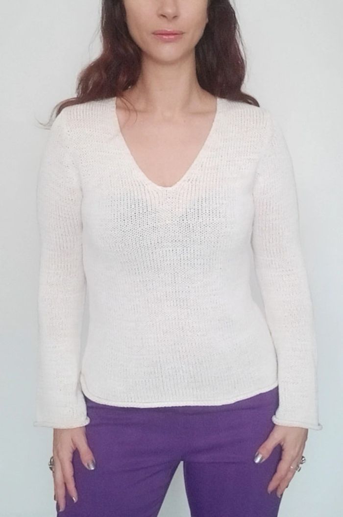 Pull crochet crème col V Camaïeu taille 38
