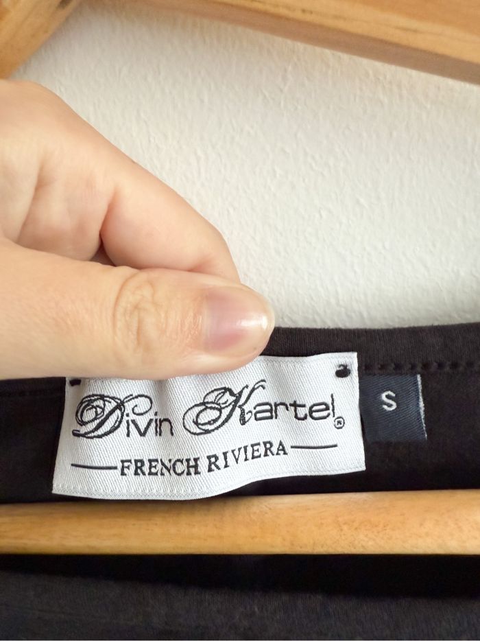 Blouse manches 3/4 noir avec strass argenté divin kartel taille 36 S - photo numéro 3