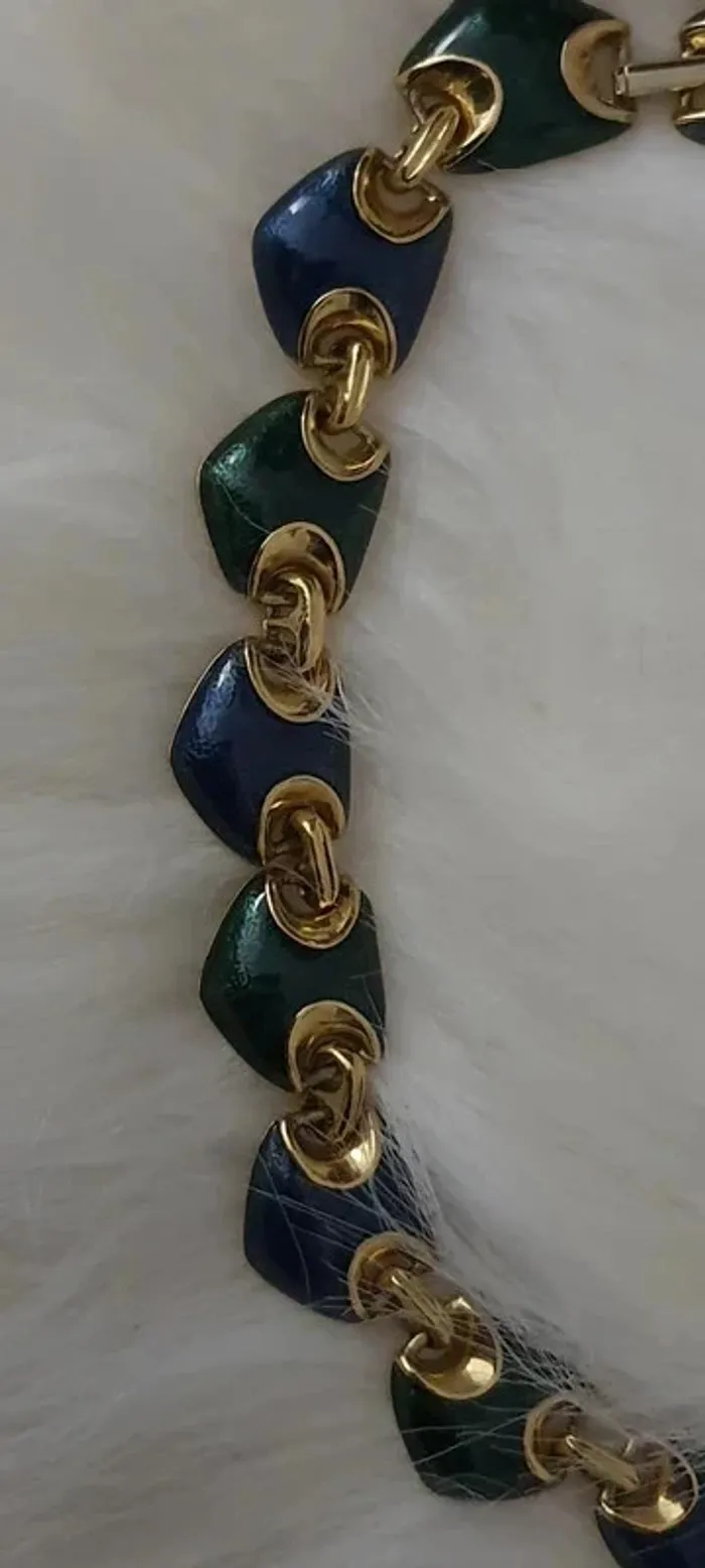Très joli Collier en émaux vert et bleu - photo numéro 3