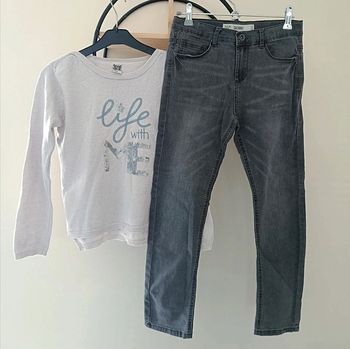10 ans ensemble pull fin tape a l'oeil et jean skinny denim