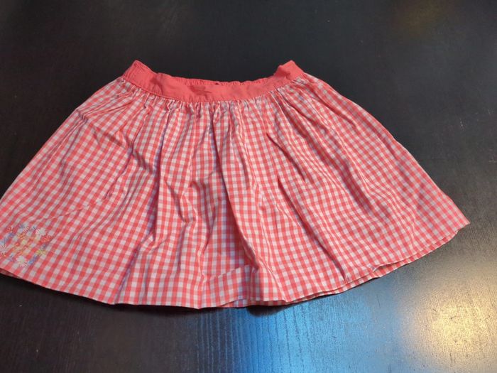 Jupe Vichy rose corail orangé blanc sergent major 7 ans neuve