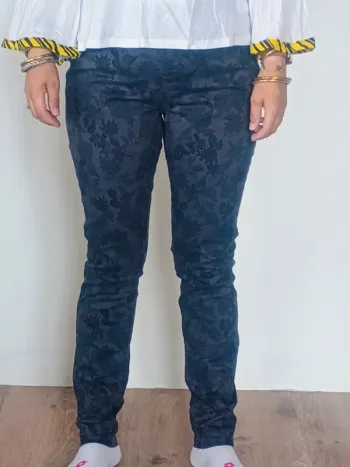 Pantalon slim Camaieu gris foncé à motifs floraux T44 - Neuf avec étiquette