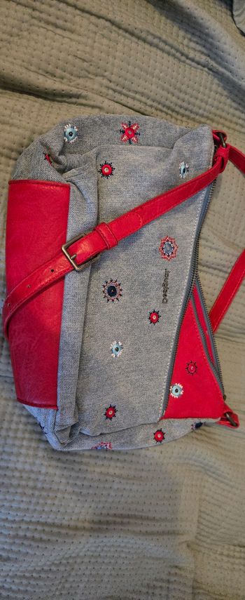 Sac desigual jean/rouge